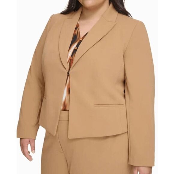 Calvin Klein Plus Cropped Blazer | 24W | Tan | Lined | Officewear | Classic Care - Picture 1 of 10